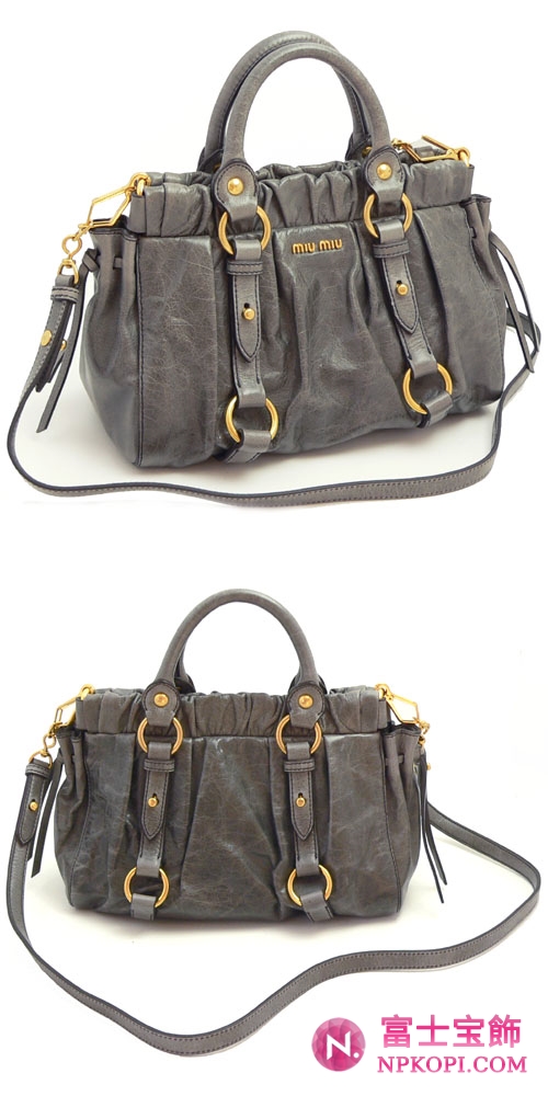 ミュウミュウ MIUMIU ハンドバッグ/ショルダーバッグ 2WAY ストラップ付き ギャザーデザイン レザー グレー（GRIGIO） RN0647 VIT.LUX